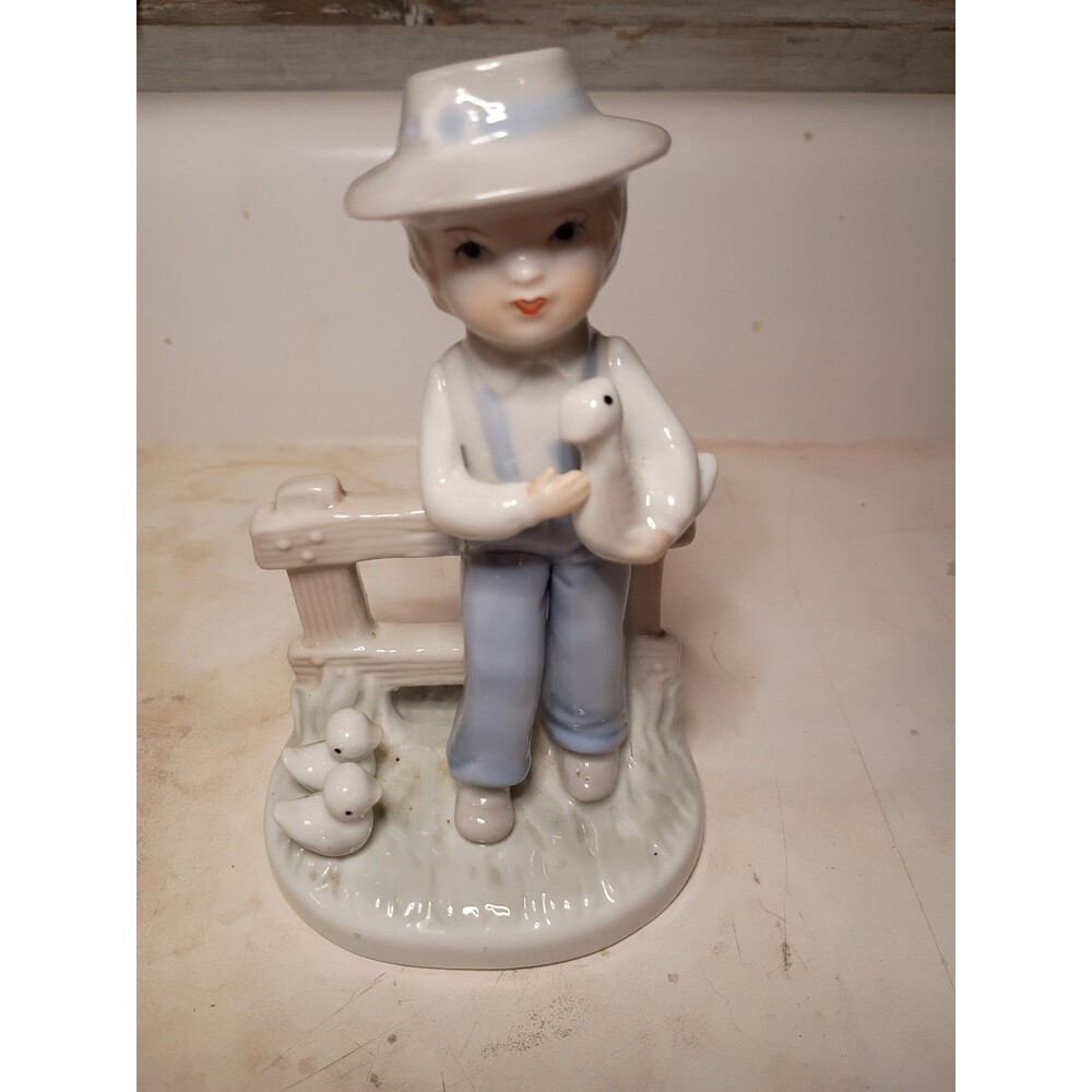 Vintage Harvest Collection Boy Figurine with Ducks  5.25" Porcelain